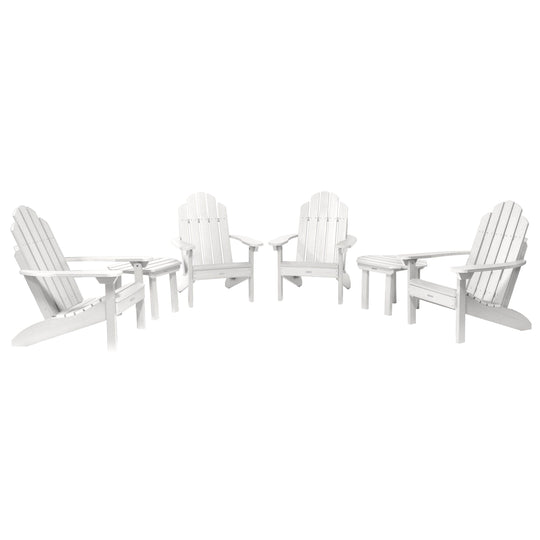 4 Classic Westport Adirondack Chairs with 2 Side Tables Kitted Sets Highwood USA White 