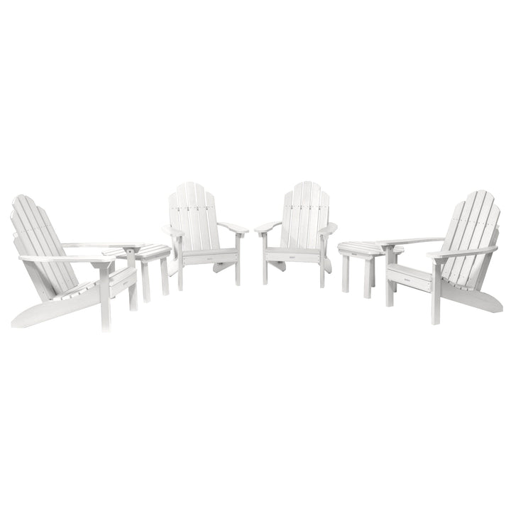 4 Classic Westport Adirondack Chairs with 2 Side Tables Kitted Sets Highwood USA White 