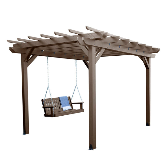 Bodhi 10' x 12' DIY Pergola with 5' Lehigh Porch Swing Outdoor Structures Highwood USA Weathered Acorn 