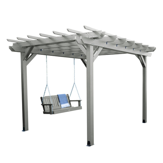 Bodhi 10' x 12' DIY Pergola with 5' Lehigh Porch Swing Outdoor Structures Highwood USA Coastal Teak 