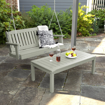 Lehigh Porch Swing 4ft and Adirondack Coffee Table Kitted Sets Highwood USA 