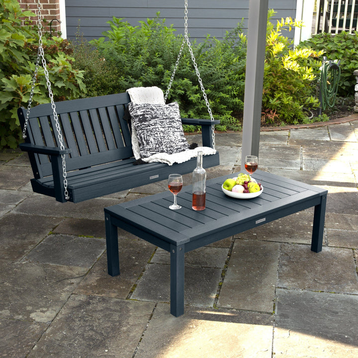 Lehigh Porch Swing 4ft and Adirondack Coffee Table Kitted Sets Highwood USA 