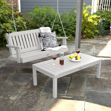 Lehigh Porch Swing 4ft and Adirondack Coffee Table Kitted Sets Highwood USA 