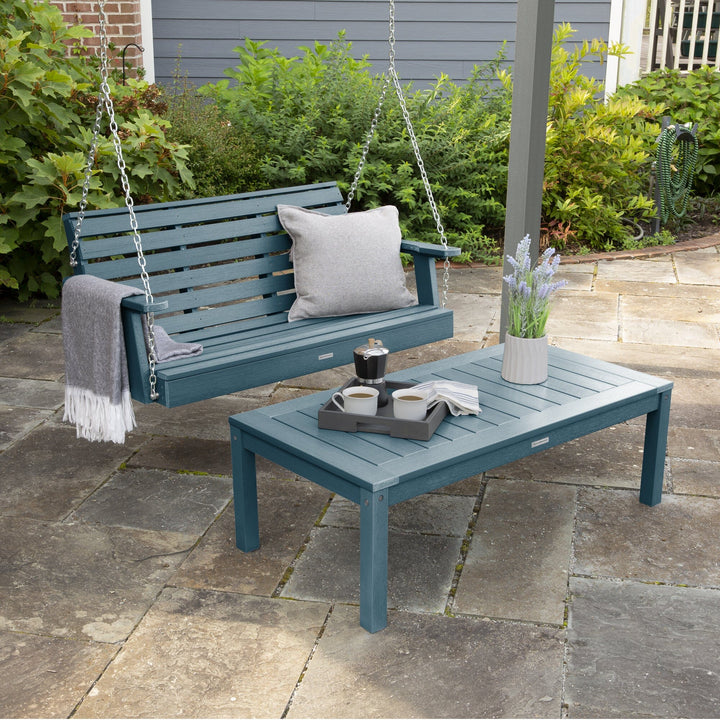 Weatherly Porch Swing 4ft and Adirondack Coffee Table Kitted Sets Highwood USA 