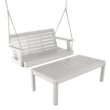 Weatherly Porch Swing 4ft and Adirondack Coffee Table Kitted Sets Highwood USA White 
