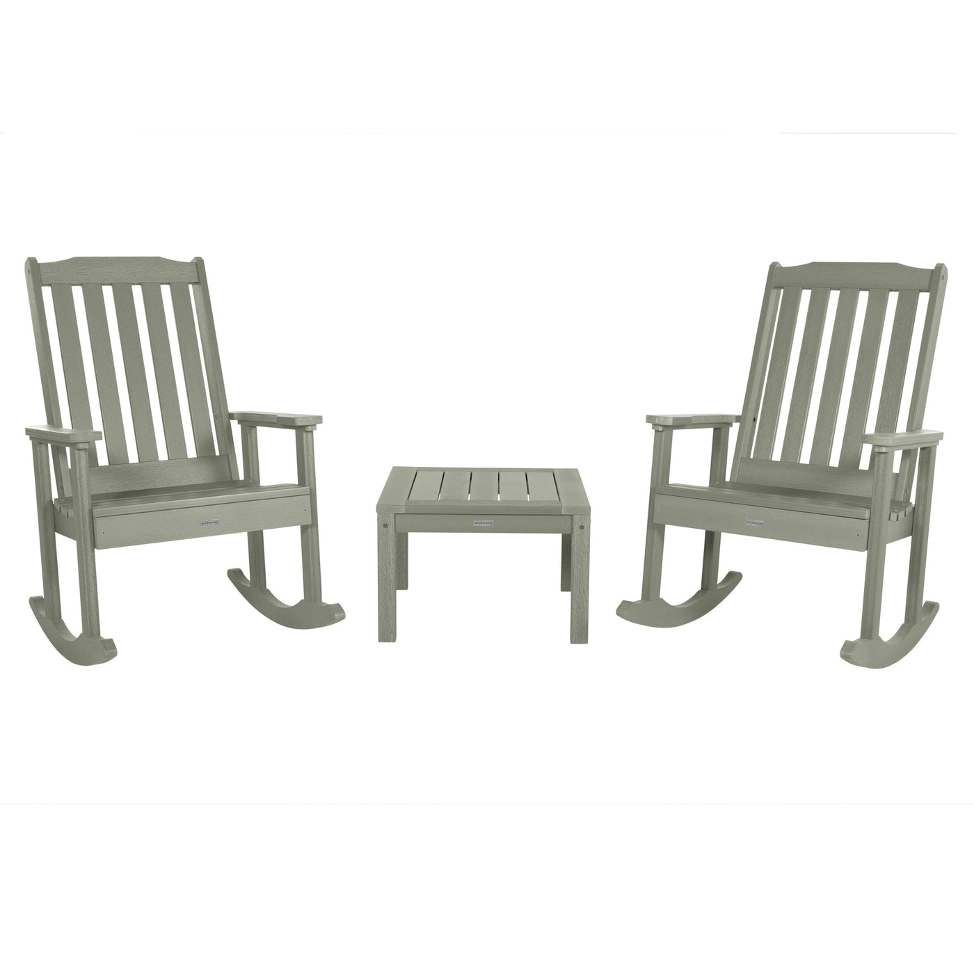 2 Lehigh Rocking Chairs with Adirondack Side Table Kitted Sets Highwood USA Eucalyptus 