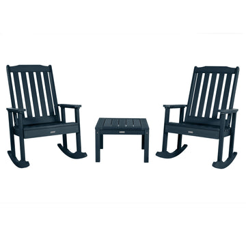 2 Lehigh Rocking Chairs with Adirondack Side Table Kitted Sets Highwood USA Federal Blue 