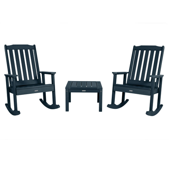 2 Lehigh Rocking Chairs with Adirondack Side Table Kitted Sets Highwood USA Federal Blue 