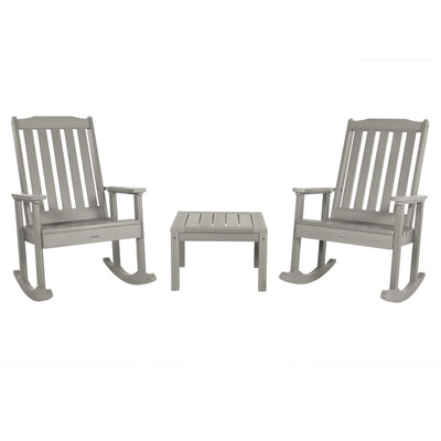 2 Lehigh Rocking Chairs with Adirondack Side Table Kitted Sets Highwood USA Harbor Gray 