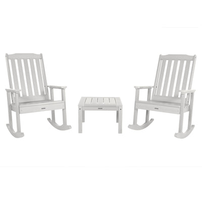 2 Lehigh Rocking Chairs with Adirondack Side Table Kitted Sets Highwood USA White 
