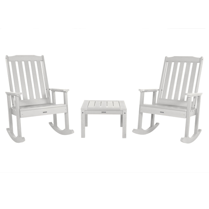 2 Lehigh Rocking Chairs with Adirondack Side Table Kitted Sets Highwood USA White 