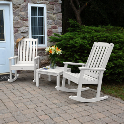 2 Lehigh Rocking Chairs with Adirondack Side Table Kitted Sets Highwood USA 