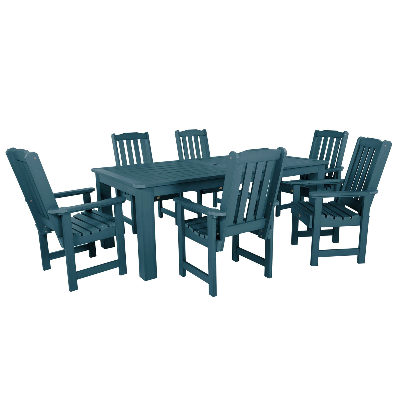 Lehigh 7pc Rectangular Outdoor Dining Set 42in x 84in - Dining Height Dining Highwood USA Nantucket Blue 