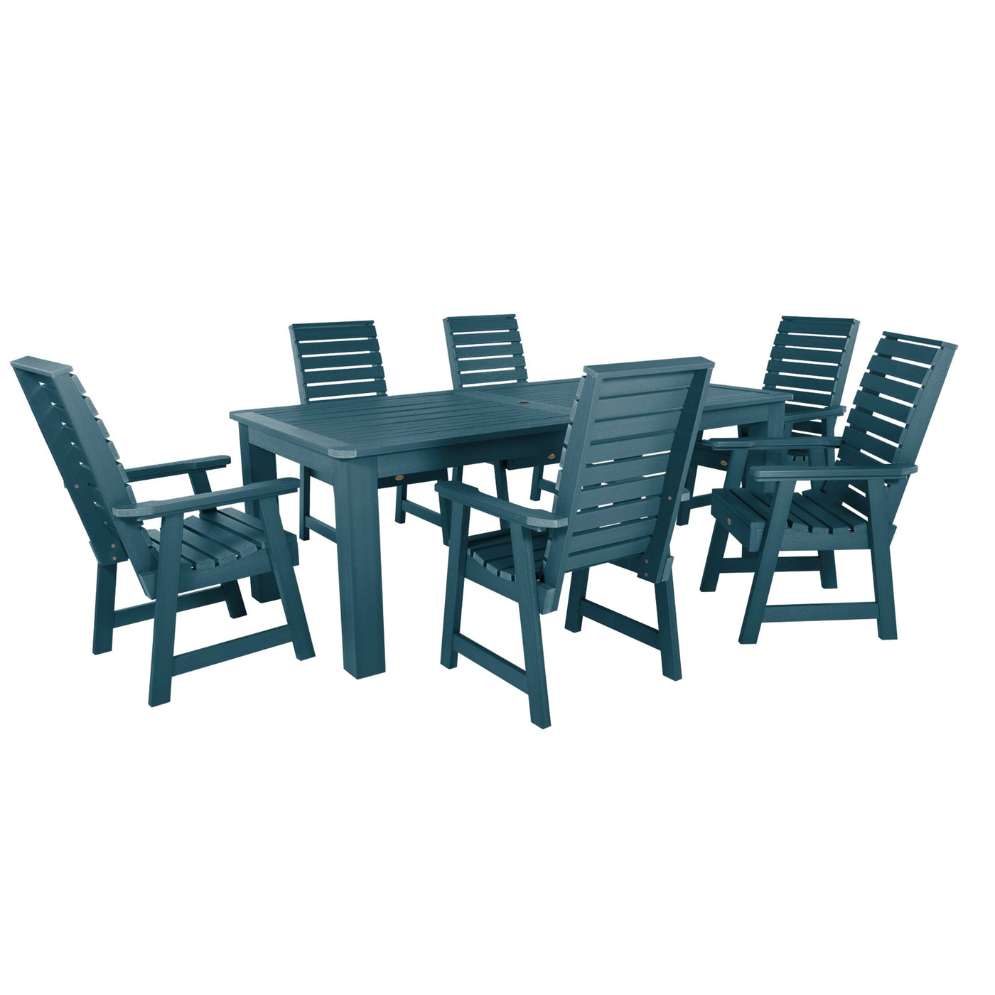 Weatherly 7pc Outdoor Dining Set 42” x 84” - Dining Height Dining Highwood USA Nantucket Blue 