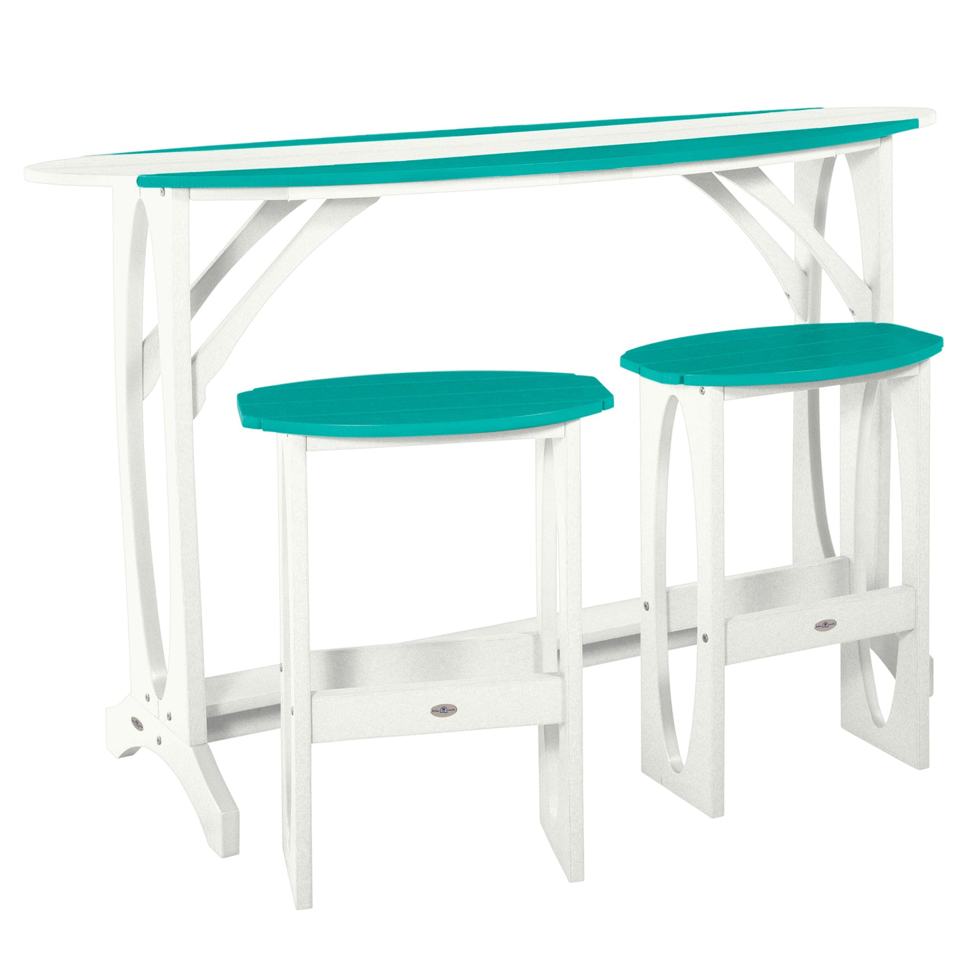 Shoreline 3-Piece Bar Height Balcony Set Dining Bahia Verde Outdoors Seaglass Blue White 