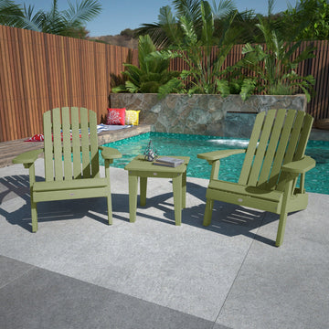 Two Cape Folding Adirondack Chairs and Side Table Set Kitted Set Bahia Verde Outdoors 