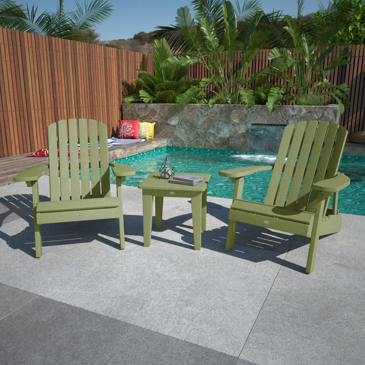 Two Cape Folding Adirondack Chairs and Side Table Set Kitted Set Bahia Verde Outdoors 