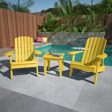 Two Cape Folding Adirondack Chairs and Side Table Set Kitted Set Bahia Verde Outdoors 
