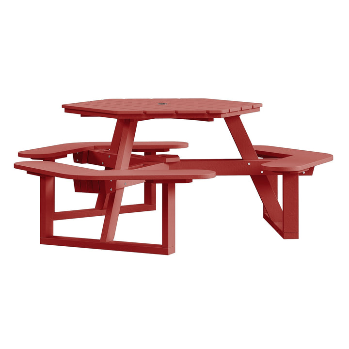 Shoreline Hexagon Picnic Table Table Bahia Verde Outdoors Boathouse Red 