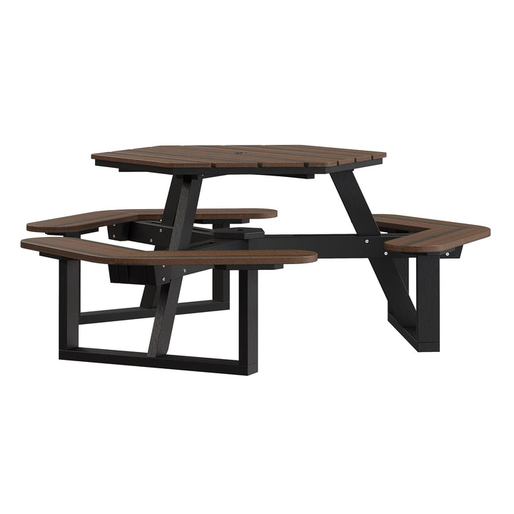 Shoreline Hexagon Picnic Table Table Bahia Verde Outdoors Black Sand/Rustic Walnut 