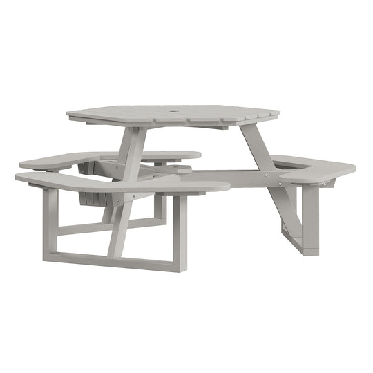 Shoreline Hexagon Picnic Table Table Bahia Verde Outdoors Cove Gray 