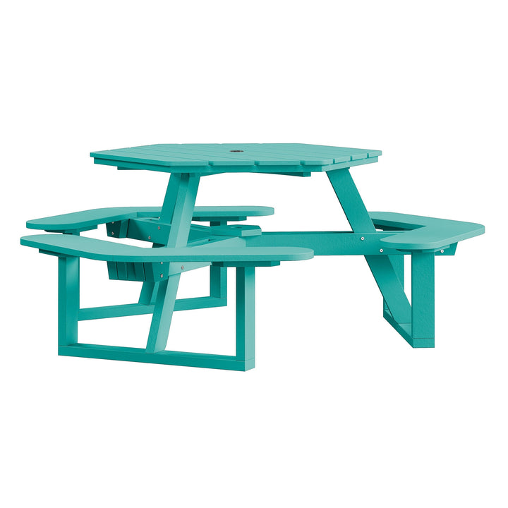 Shoreline Hexagon Picnic Table Table Bahia Verde Outdoors Seaglass Blue 