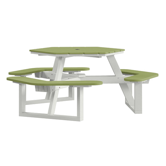 Shoreline Hexagon Picnic Table Table Bahia Verde Outdoors White/Palm Green 