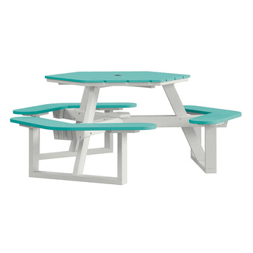 Shoreline Hexagon Picnic Table Table Bahia Verde Outdoors White/Seaglass Blue 