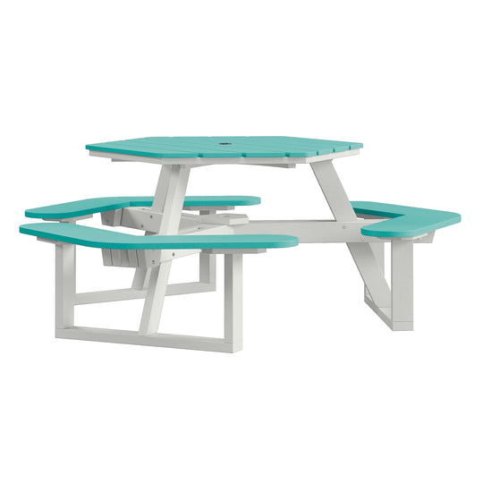 Shoreline Hexagon Picnic Table Table Bahia Verde Outdoors White/Seaglass Blue 