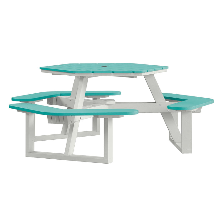 Shoreline Hexagon Picnic Table Table Bahia Verde Outdoors White/Seaglass Blue 