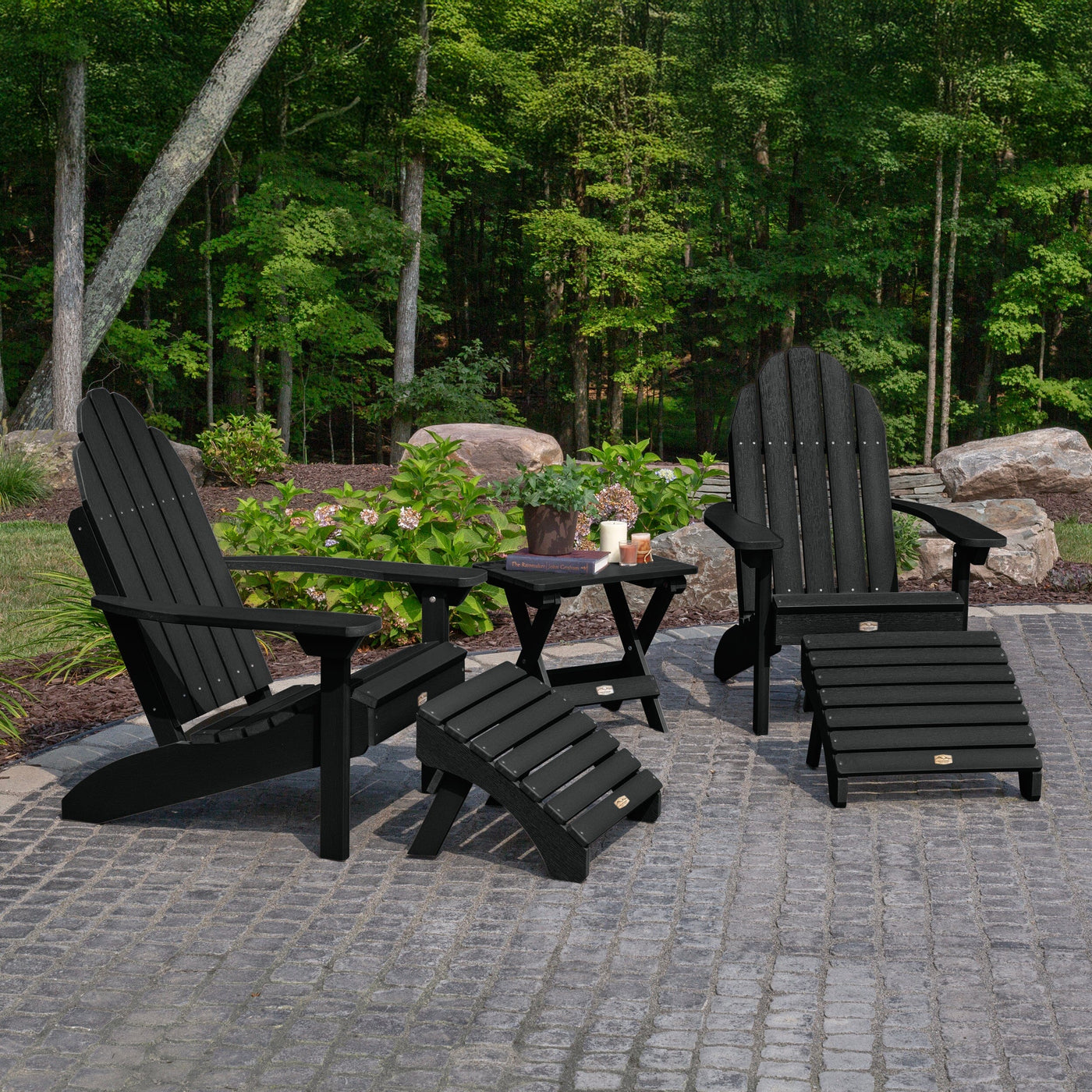 2 Essential Adirondack Chairs, Folding Table & 2 Ottomans Kitted Sets ELK OUTDOORS® 