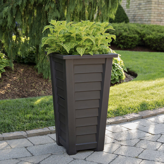 tall outdoor planter pots Mayne 5868-B Lakeland Self-Watering Plastic Pot Planter, Black, 28"
