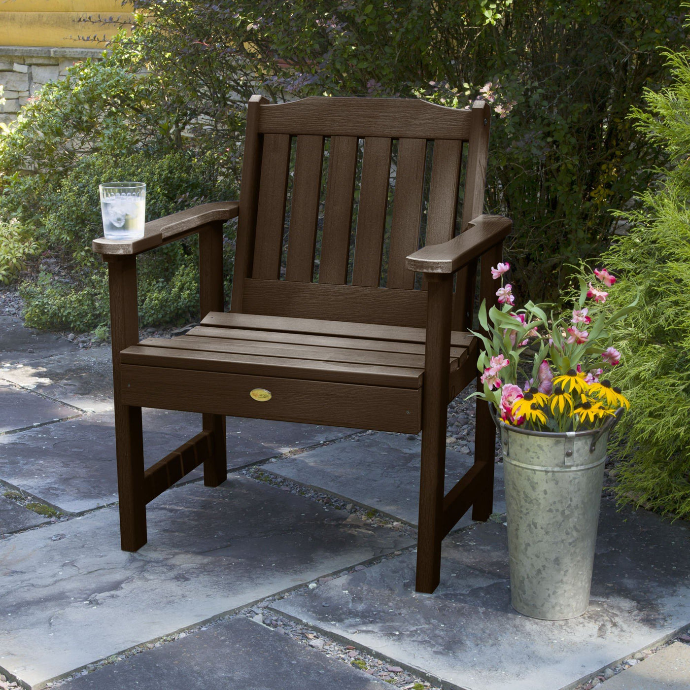 Set of chairs and table on stone patio