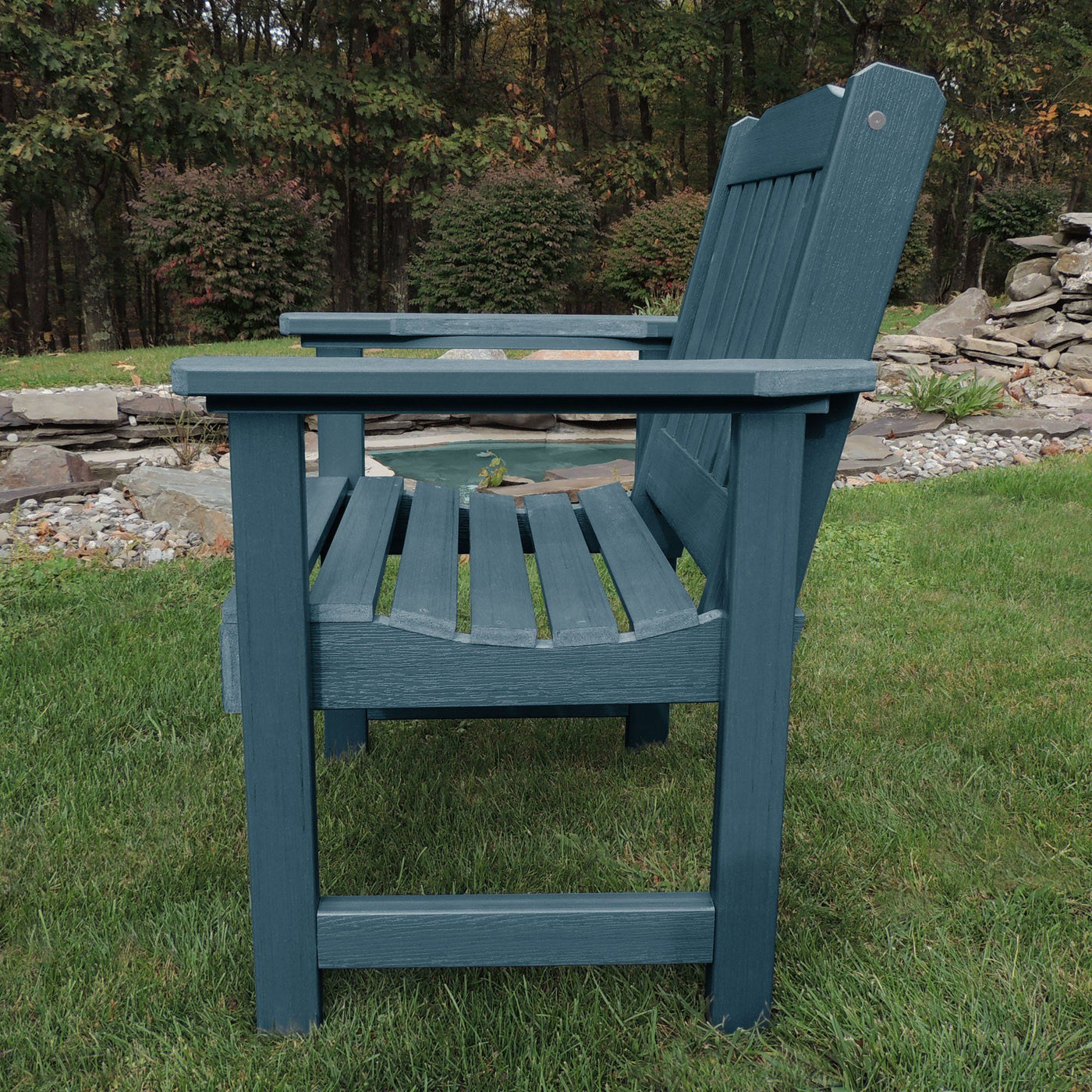 Blue chair on lawn