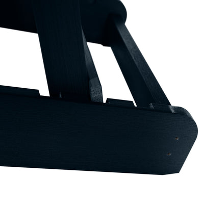Close up of folding mechanism for dark blue Hamilton Adirondack chair