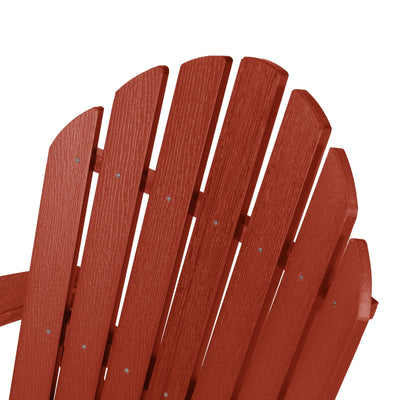Close up of Hamilton Adirondack chair back in Rustic red