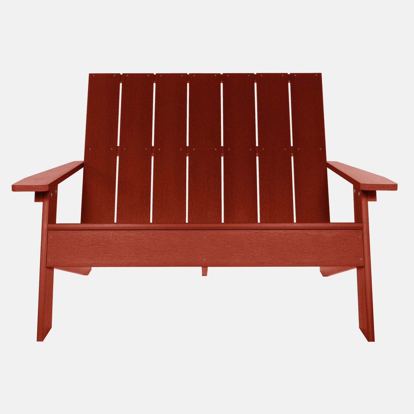 Front view of Italica Modern bench in Rustic Red