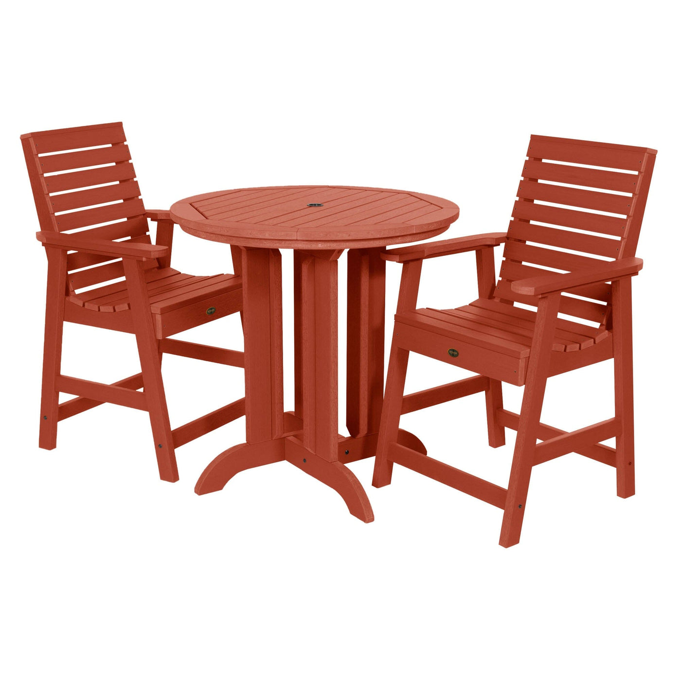 Weatherly 3pc 36in Round Dining Set - Counter Height Dining Highwood USA Rustic Red 
