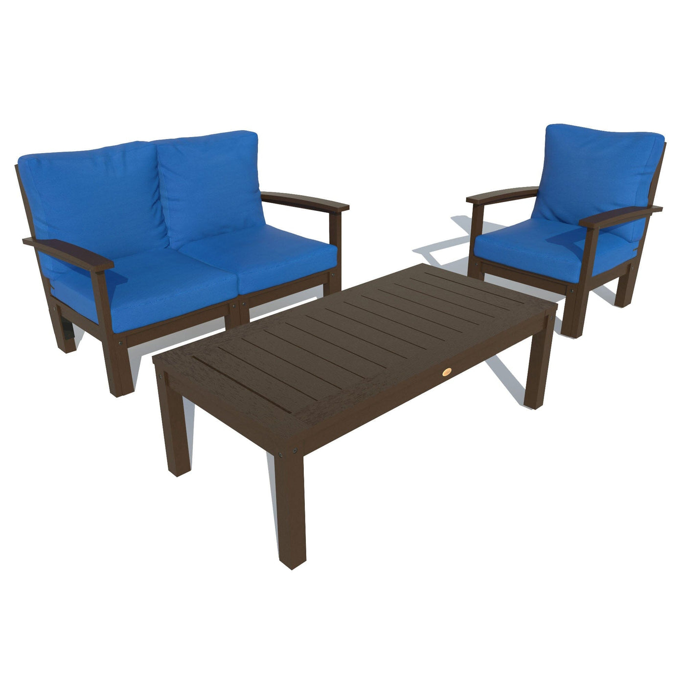Bespoke Deep Seating: Loveseat, Chair and Conversation Table Deep Seating Highwood USA Cobalt Blue Weathered Acorn 