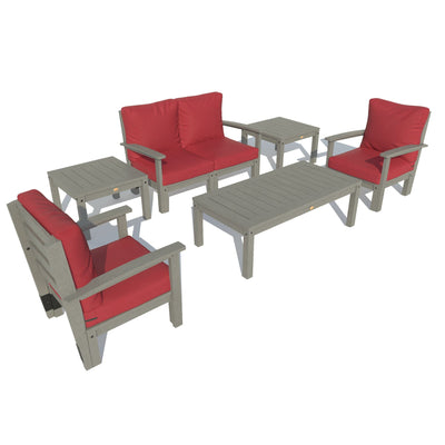Bespoke Deep Seating: Loveseat, Set of 2 Chairs, Conversation Table, and 2 Side Tables Deep Seating Highwood USA Firecracker Red Coastal Teak 