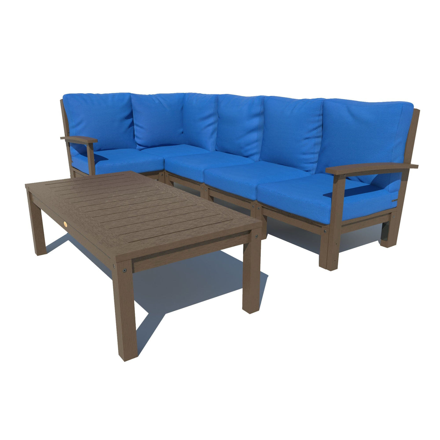 Bespoke Deep Seating: 6 Piece Sectional Set with Conversation Table Deep Seating Highwood USA Cobalt Blue Weathered Acorn 