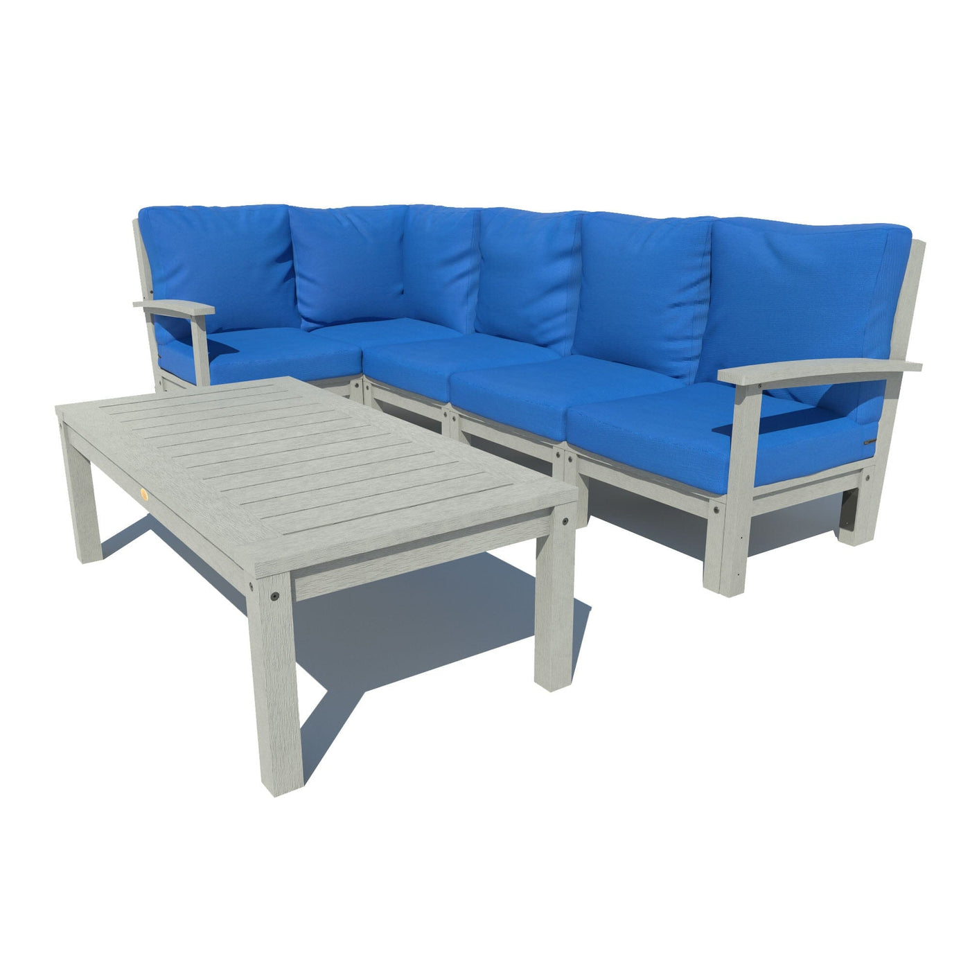 Bespoke Deep Seating: 6 Piece Sectional Set with Conversation Table Deep Seating Highwood USA Cobalt Blue Coastal Teak 