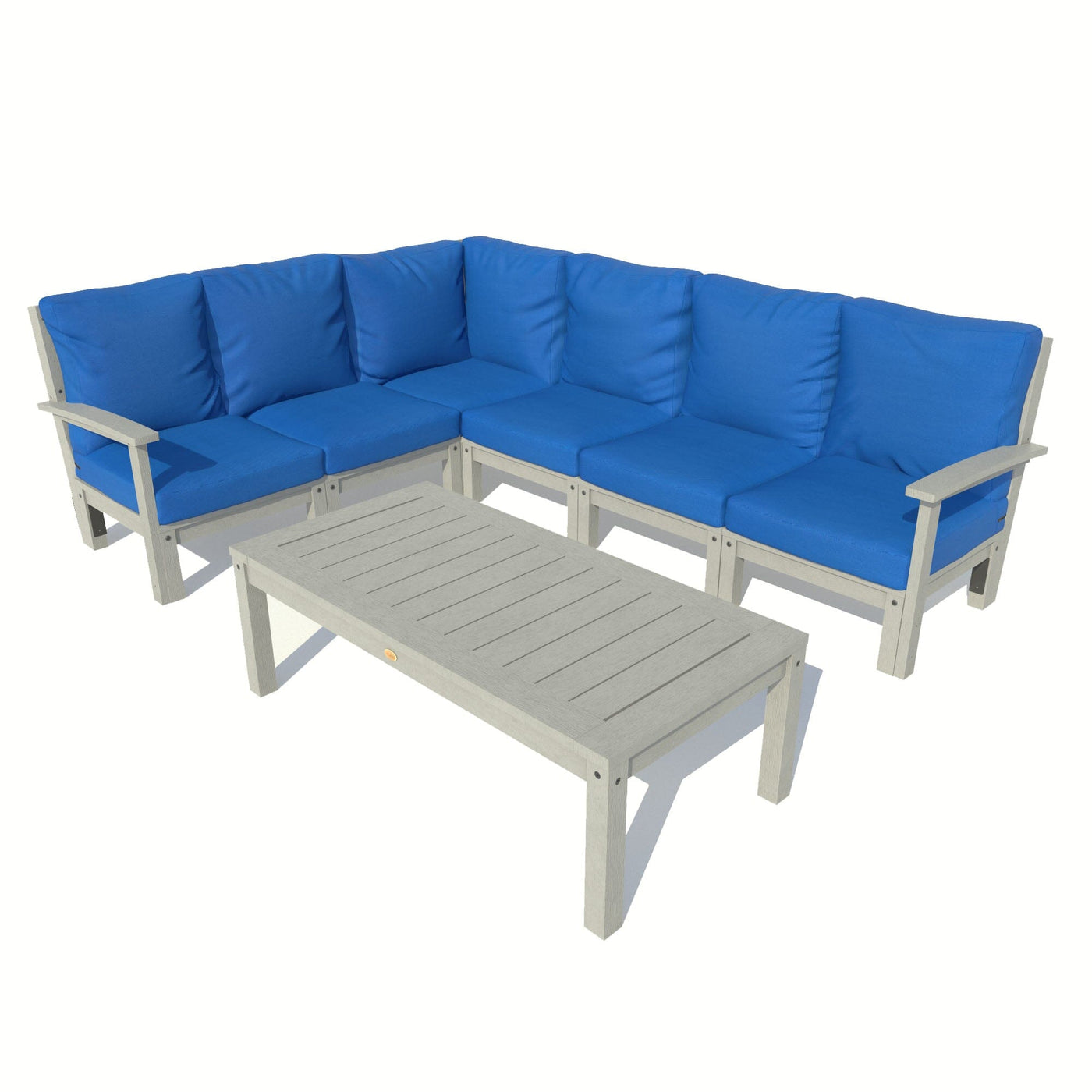 Bespoke Deep Seating: 7 Piece Sectional Sofa Set with Conversation Table Deep Seating Highwood USA Cobalt Blue Coastal Teak 