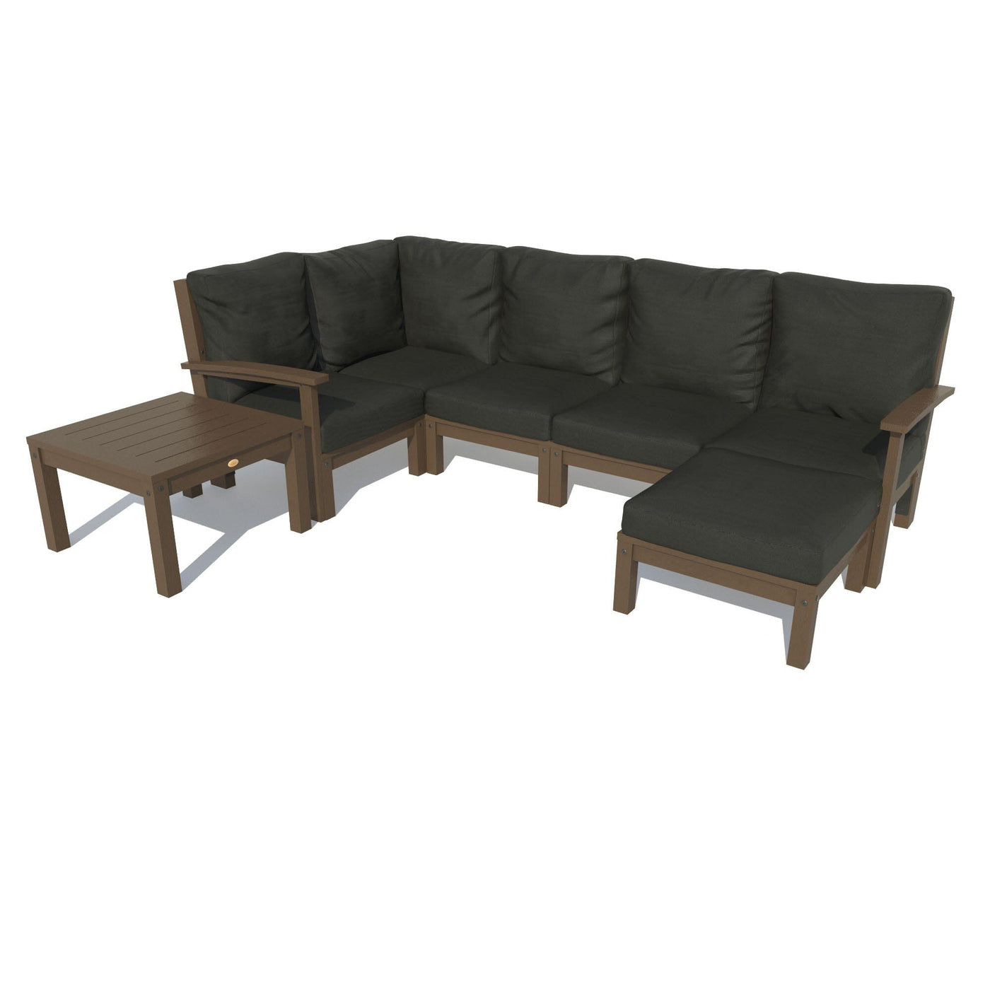 Bespoke Deep Seating: 7 Piece Sectional Set with Ottoman and Side Table Deep Seating Highwood USA Jet Black Weathered Acorn 