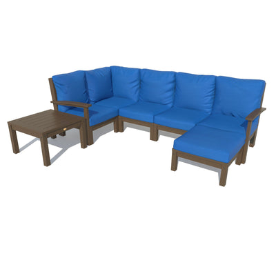 Bespoke Deep Seating: 7 Piece Sectional Set with Ottoman and Side Table Deep Seating Highwood USA Cobalt Blue Weathered Acorn 