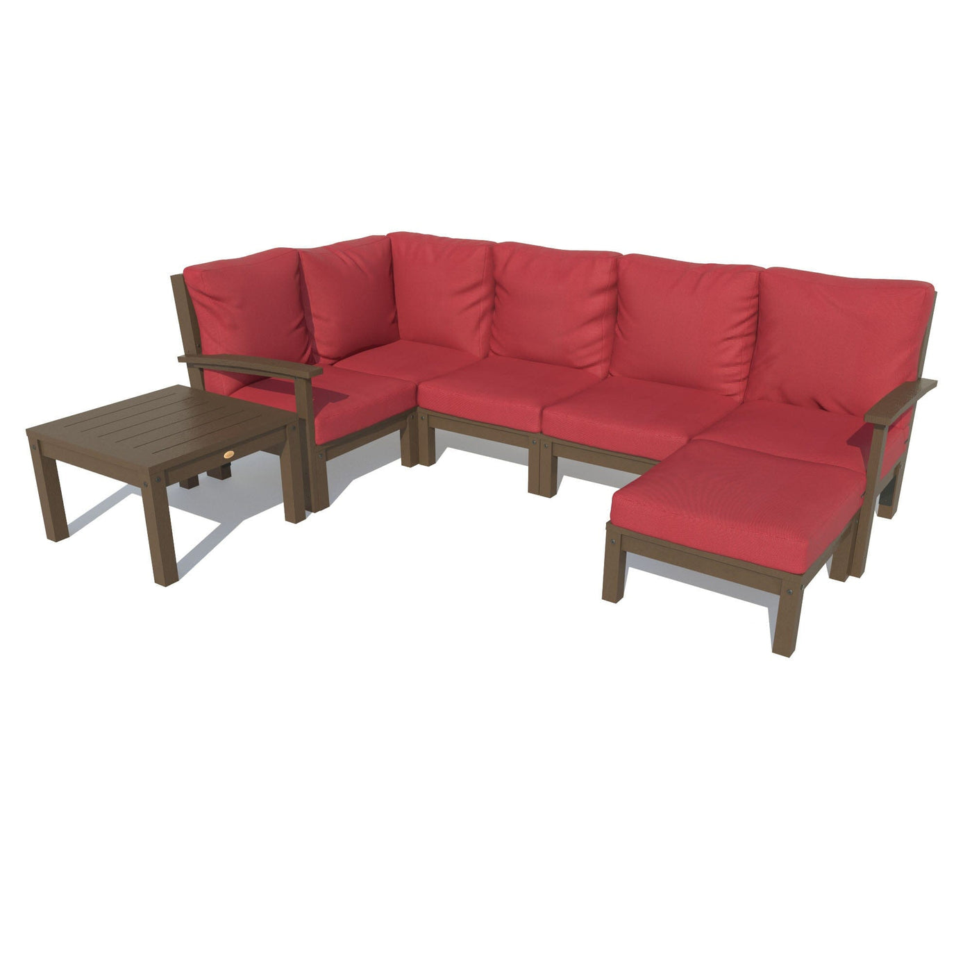 Bespoke Deep Seating: 7 Piece Sectional Set with Ottoman and Side Table Deep Seating Highwood USA Firecracker Red Weathered Acorn 