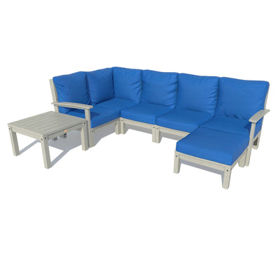 Bespoke Deep Seating: 7 Piece Sectional Set with Ottoman and Side Table Deep Seating Highwood USA Cobalt Blue Coastal Teak 