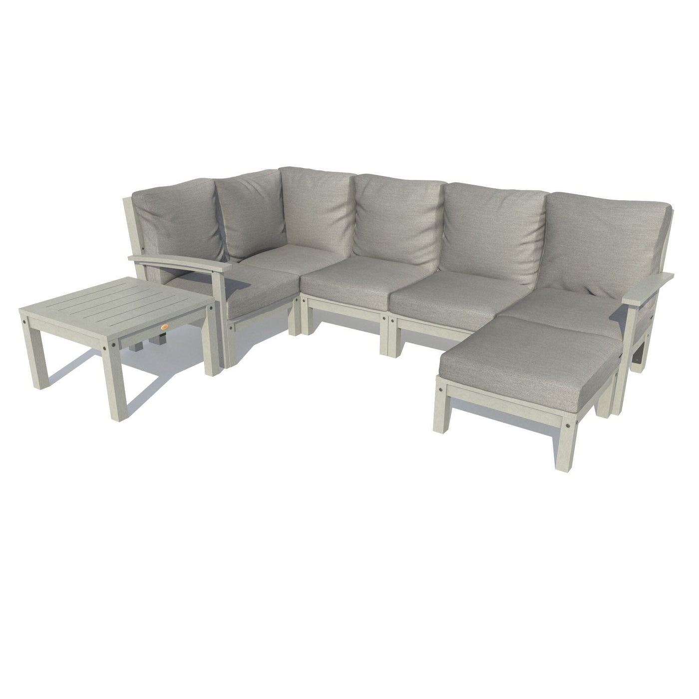 Bespoke Deep Seating: 7 Piece Sectional Set with Ottoman and Side Table Deep Seating Highwood USA Stone Gray Coastal Teak 