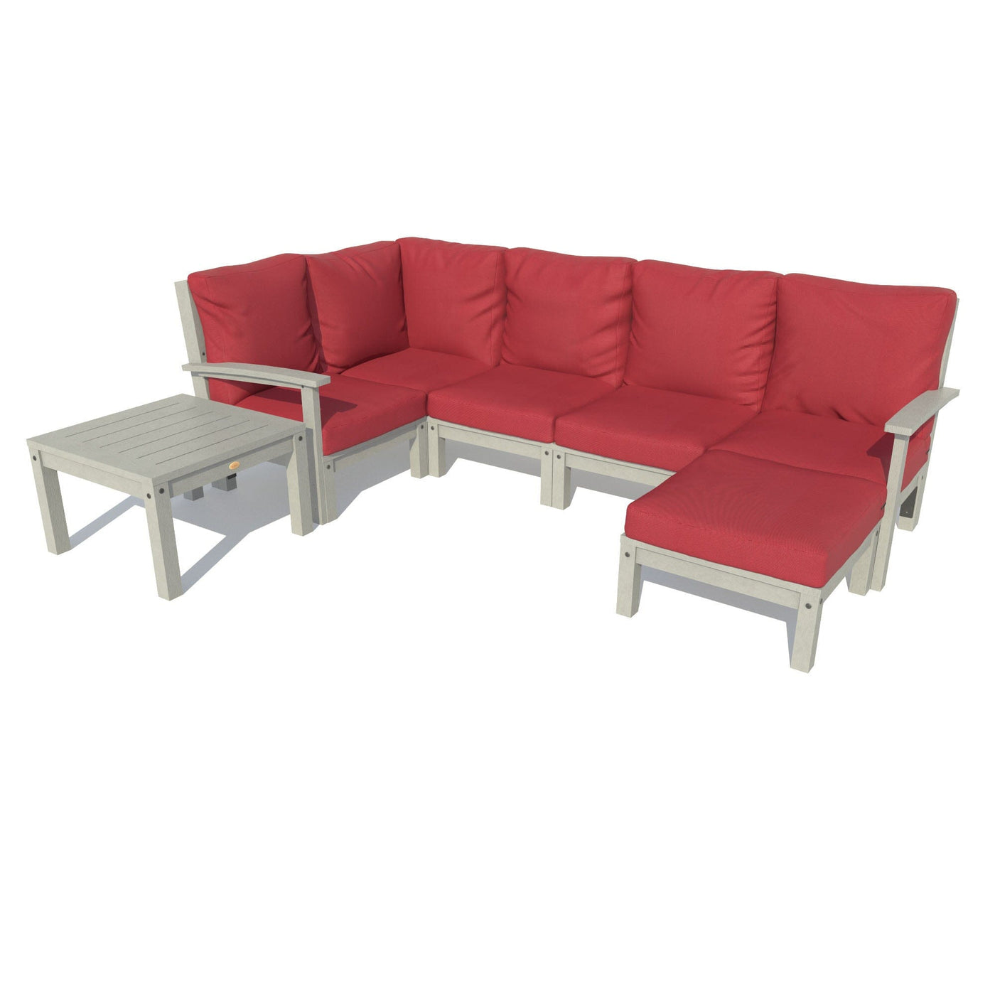 Bespoke Deep Seating: 7 Piece Sectional Set with Ottoman and Side Table Deep Seating Highwood USA Firecracker Red Coastal Teak 