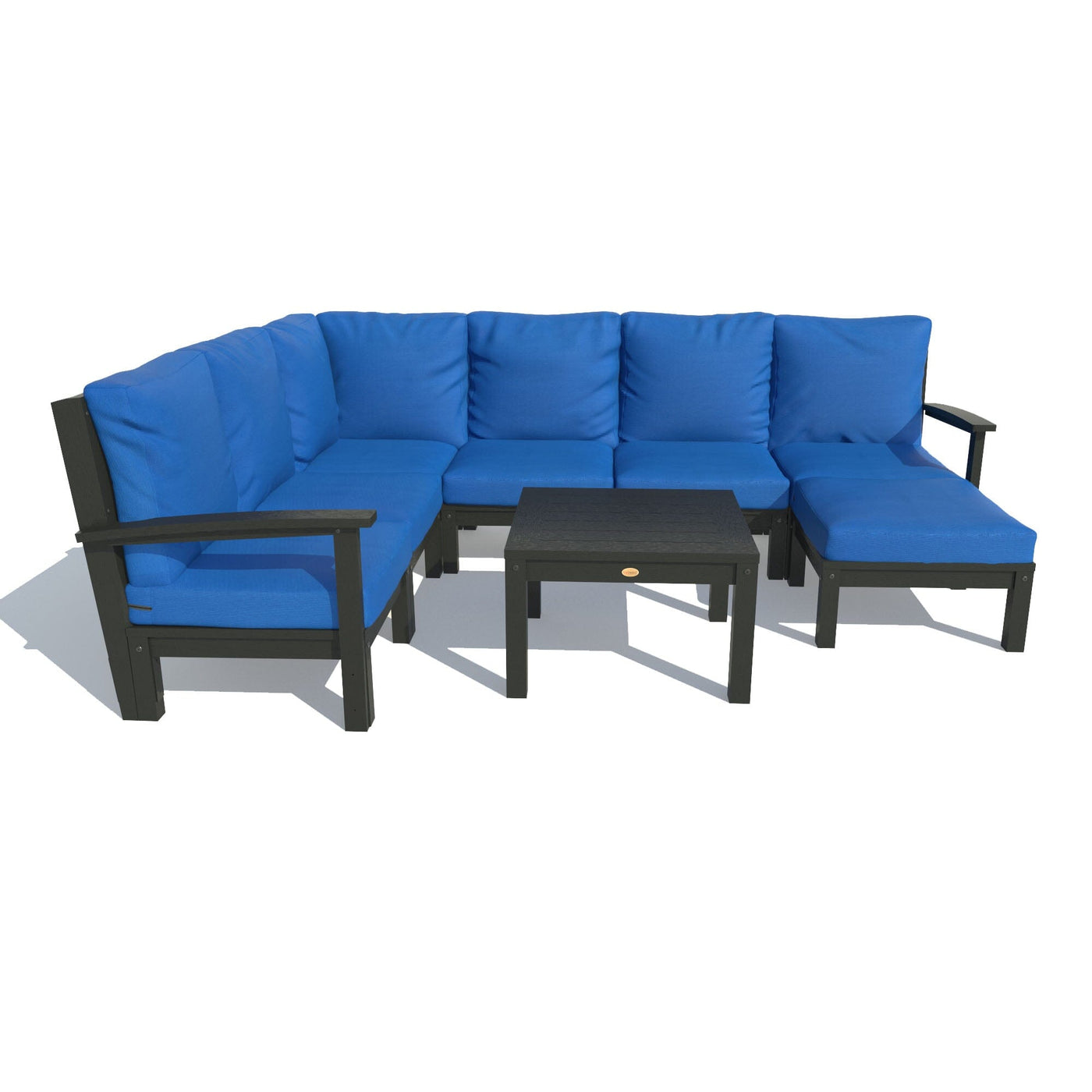 Bespoke Deep Seating: 8 Piece Sectional Sofa Set with Ottoman and Side Table Deep Seating Highwood USA Cobalt Blue Black 